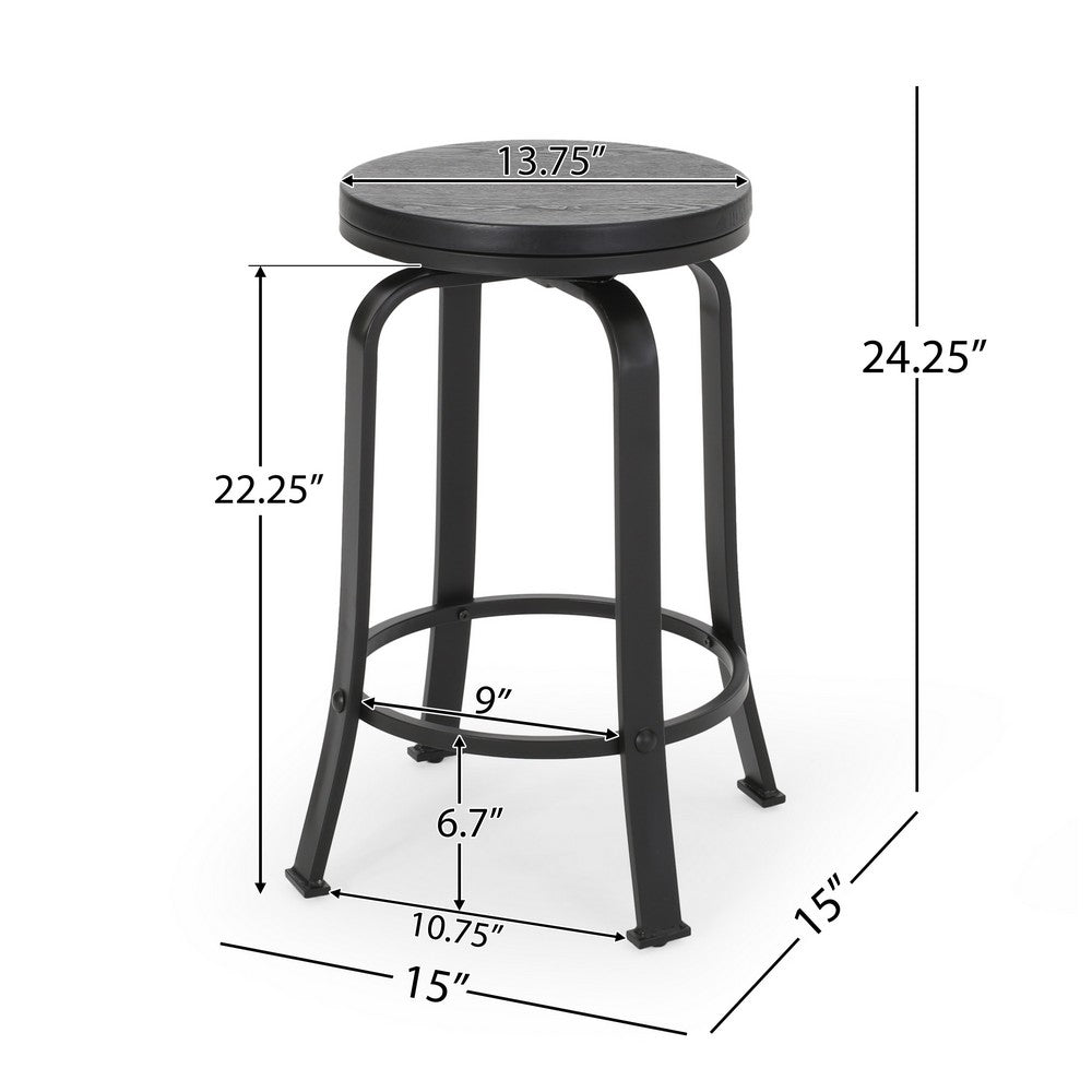 Lni Swivel Counter Stool Set of 2, Faux Wood Seat w Curved Black Metal - BM323750