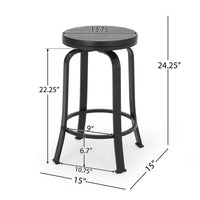 Lni Swivel Counter Stool Set of 2, Faux Wood Seat w Curved Black Metal - BM323750