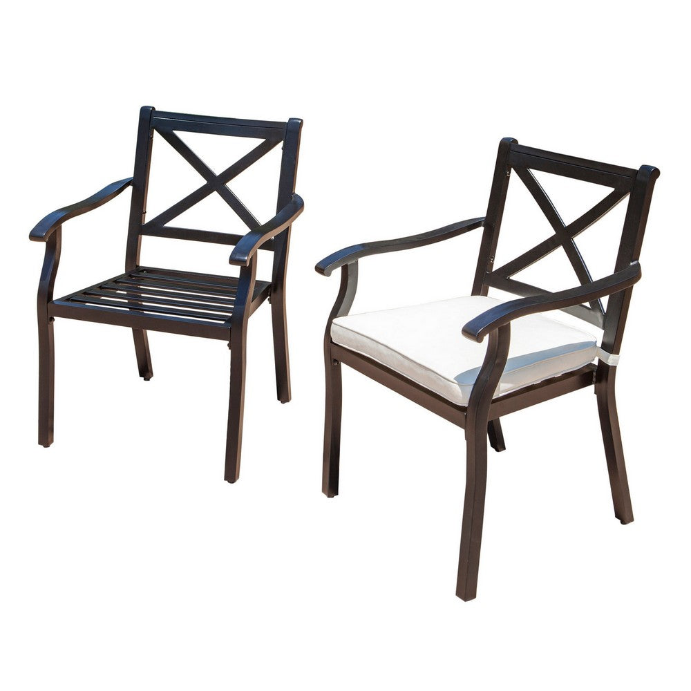 Weny Outdoor Patio Accent Armchair Set of 2, Ivory Cushioned, Black - BM323752