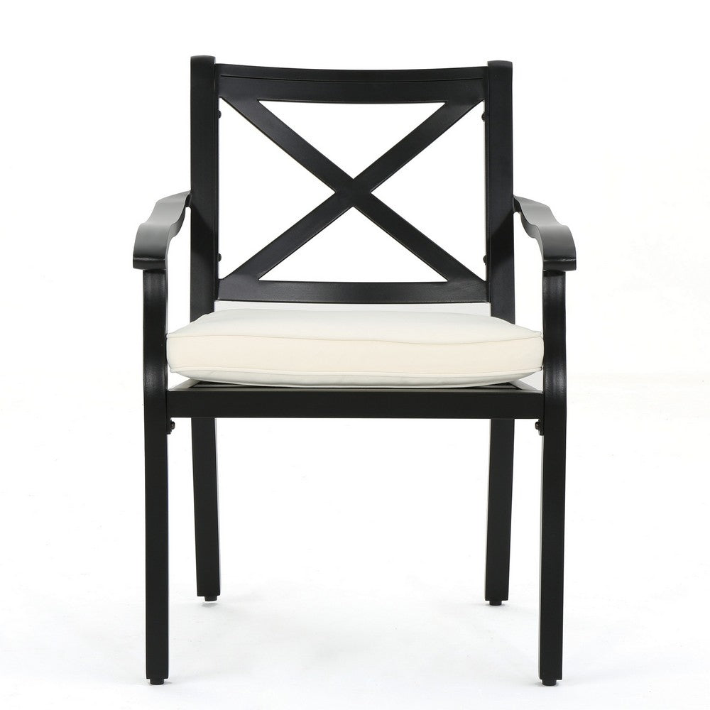 Weny Outdoor Patio Accent Armchair Set of 2, Ivory Cushioned, Black - BM323752