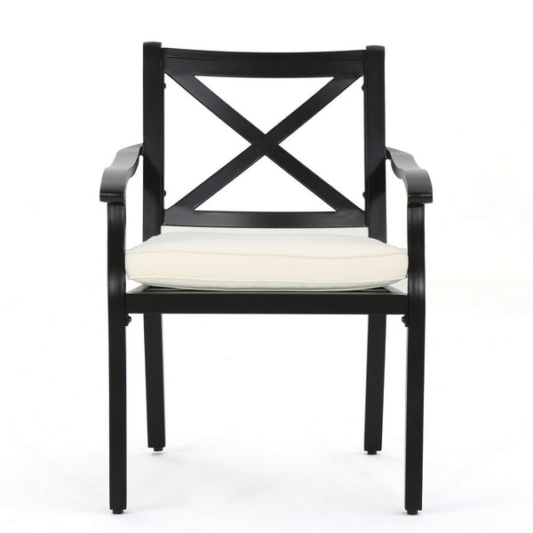 Weny Outdoor Patio Accent Armchair Set of 2, Ivory Cushioned, Black - BM323752