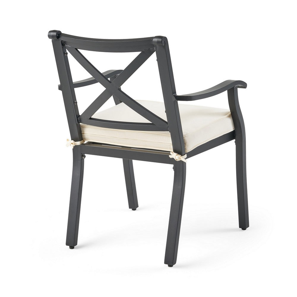 Weny Outdoor Patio Accent Armchair Set of 2, Ivory Cushioned, Black - BM323752