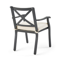 Weny Outdoor Patio Accent Armchair Set of 2, Ivory Cushioned, Black - BM323752