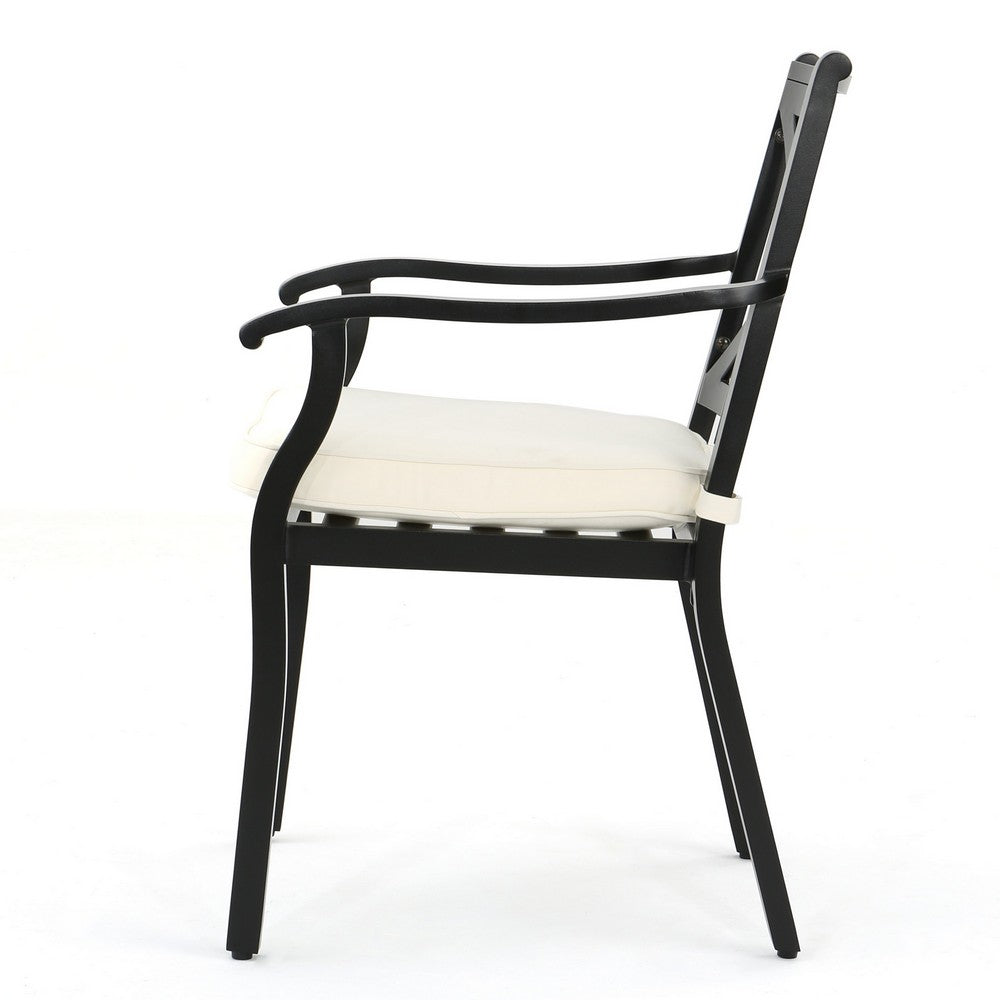 Weny Outdoor Patio Accent Armchair Set of 2, Ivory Cushioned, Black - BM323752