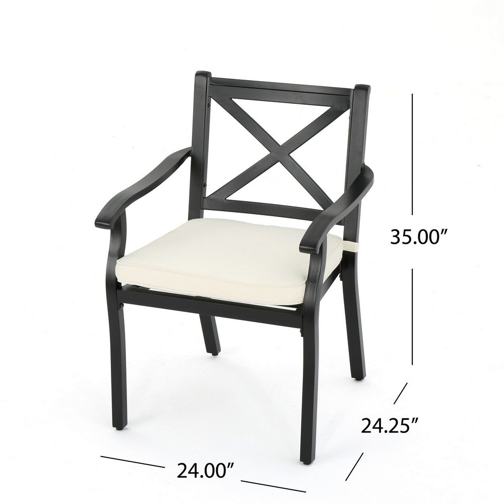 Weny Outdoor Patio Accent Armchair Set of 2, Ivory Cushioned, Black - BM323752