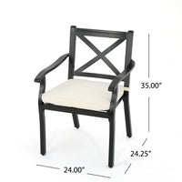 Weny Outdoor Patio Accent Armchair Set of 2, Ivory Cushioned, Black - BM323752
