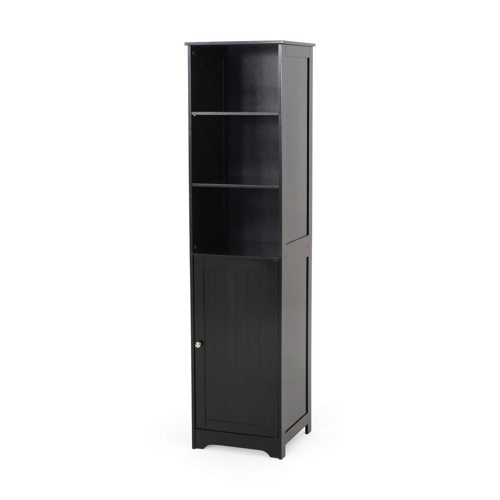 Cabe Tall Bathroom Linen Cabinet, 3 Display Shelves 1 Door, Black - BM323759