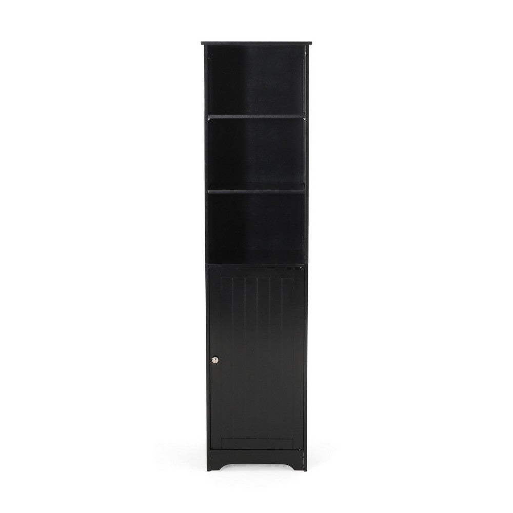 Cabe Tall Bathroom Linen Cabinet, 3 Display Shelves 1 Door, Black - BM323759