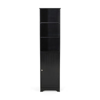 Cabe Tall Bathroom Linen Cabinet, 3 Display Shelves 1 Door, Black - BM323759
