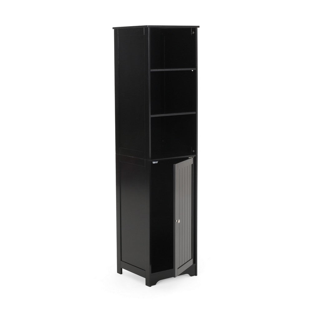 Cabe Tall Bathroom Linen Cabinet, 3 Display Shelves 1 Door, Black - BM323759