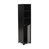 Cabe Tall Bathroom Linen Cabinet, 3 Display Shelves 1 Door, Black - BM323759