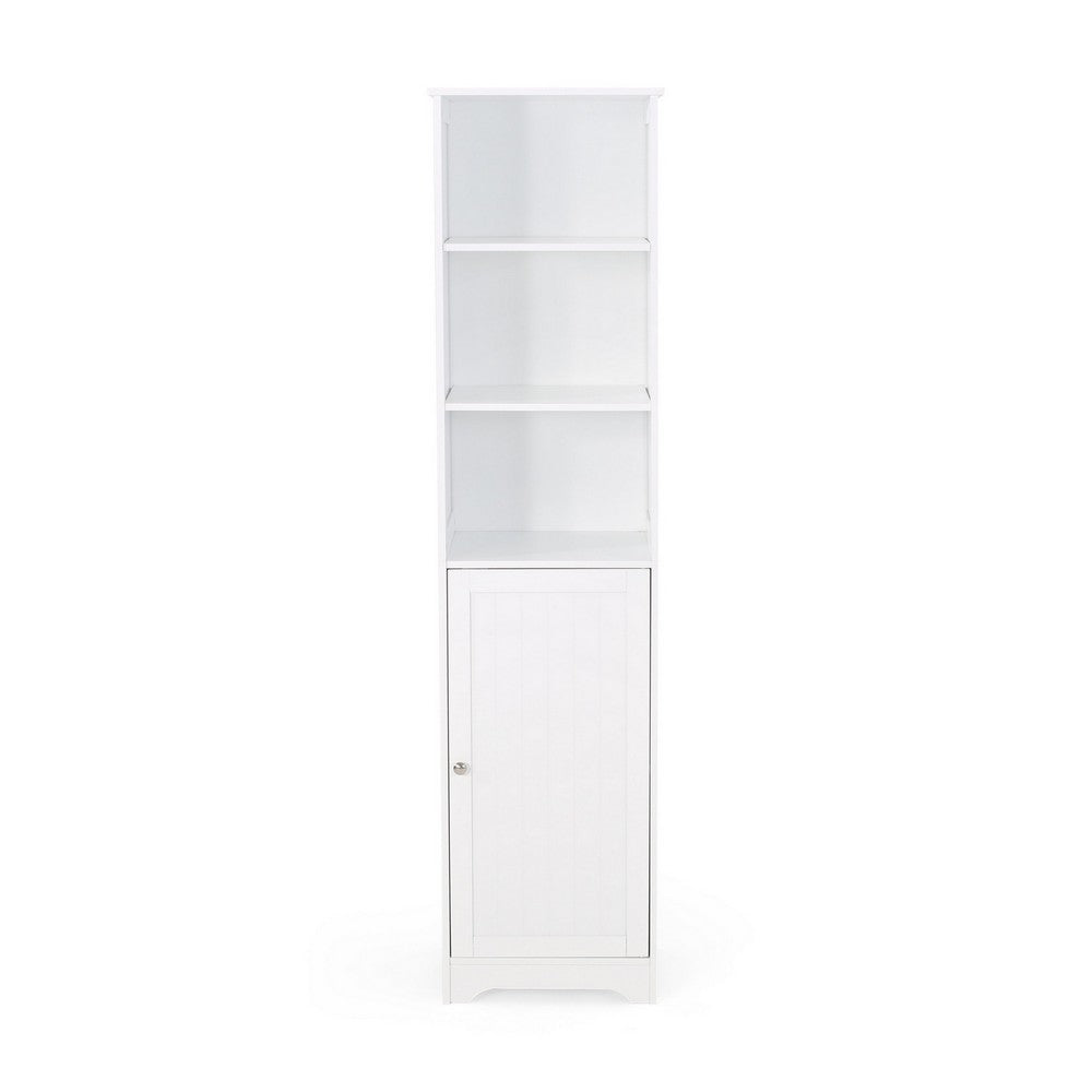 Cabe Tall Bathroom Linen Cabinet, 3 Display Shelves 1 Door, White - BM323760