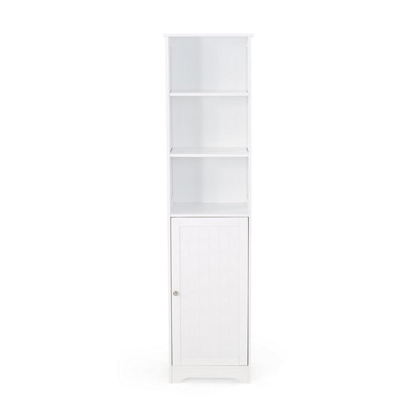 Cabe Tall Bathroom Linen Cabinet, 3 Display Shelves 1 Door, White - BM323760