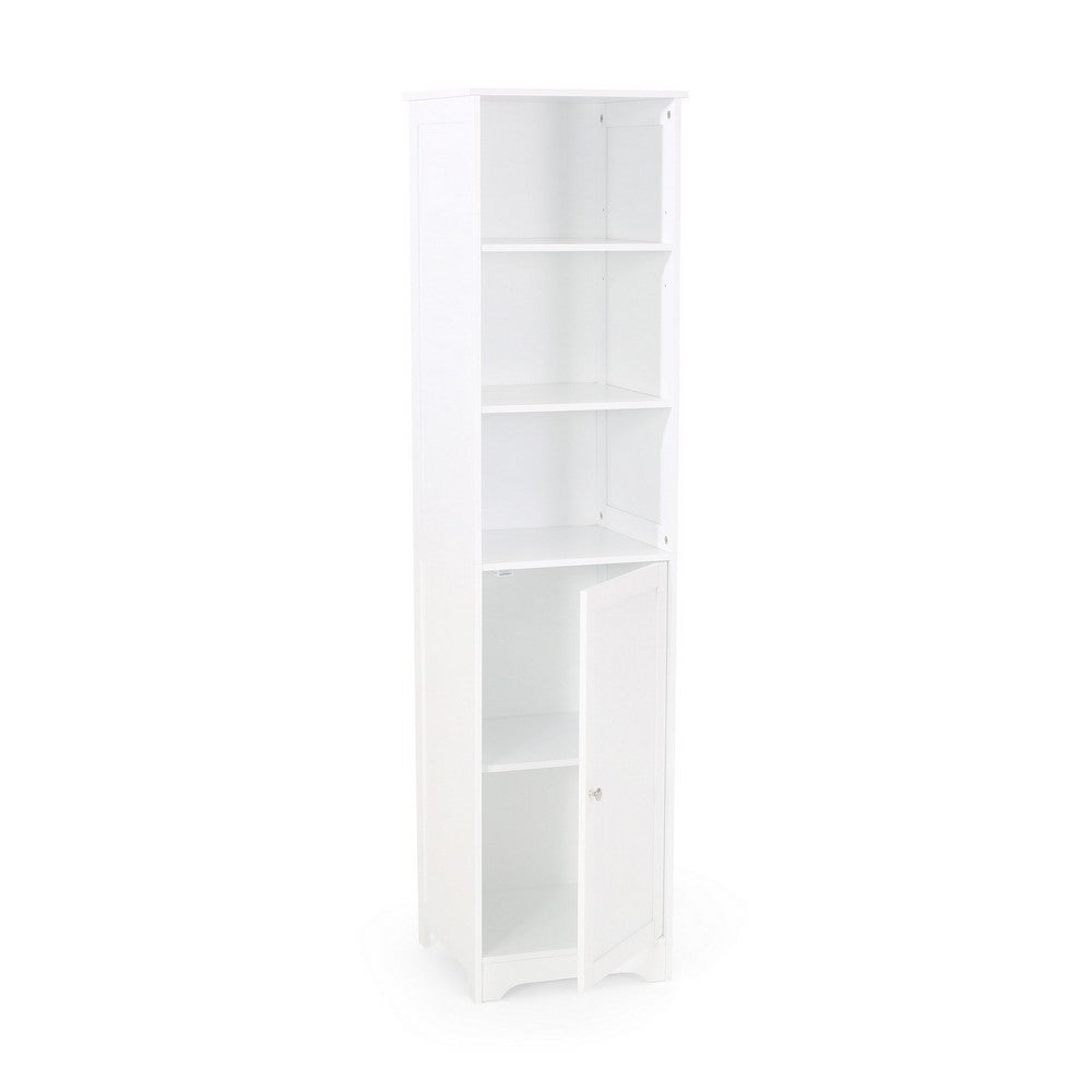 Cabe Tall Bathroom Linen Cabinet, 3 Display Shelves 1 Door, White - BM323760