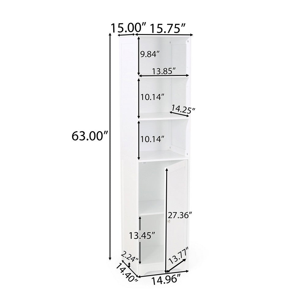 Cabe Tall Bathroom Linen Cabinet, 3 Display Shelves 1 Door, White - BM323760