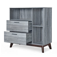 Side Cabinet, Open Square Shelves, 2 Drawer, 38 Inch Gray Faux Wood - BM323776