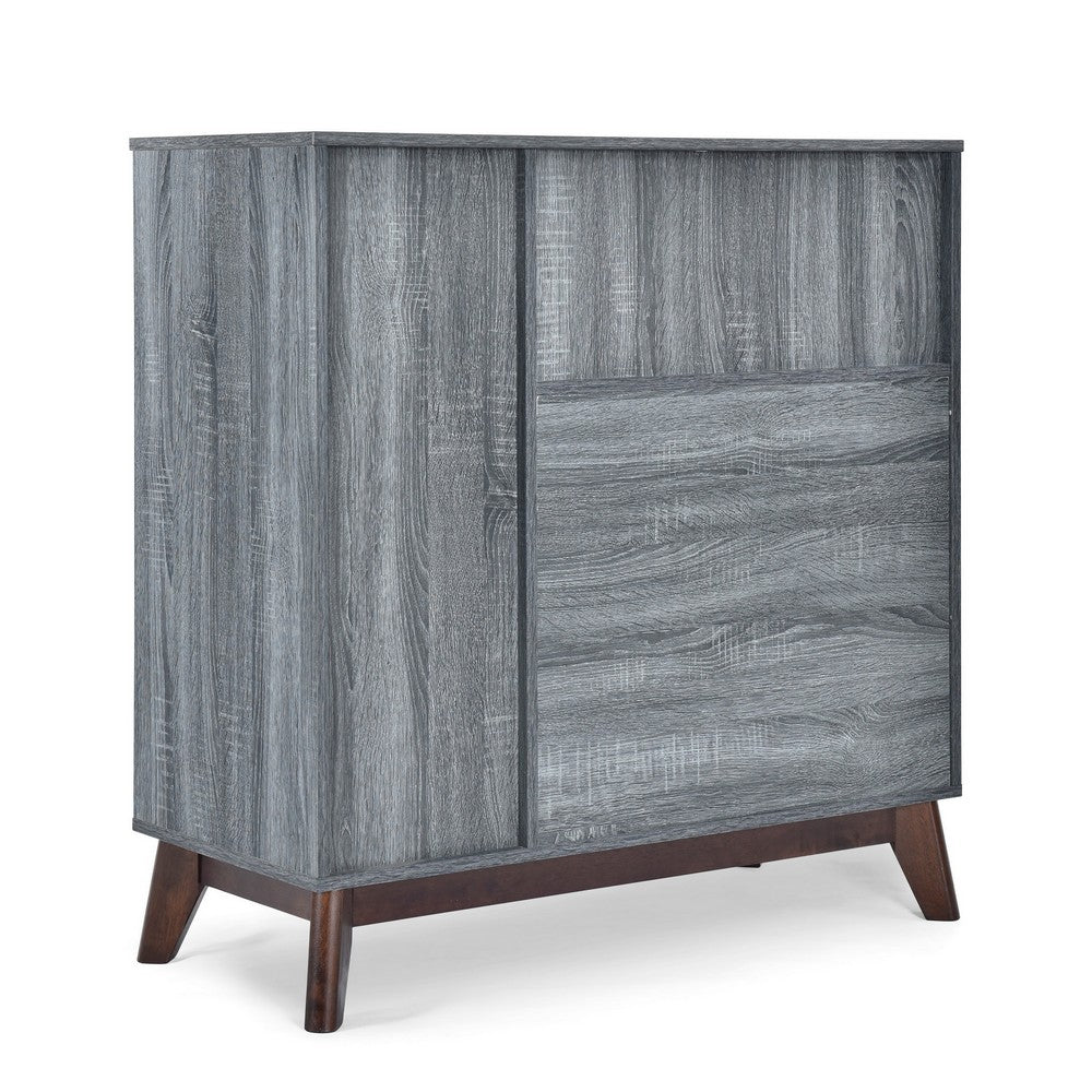 Side Cabinet, Open Square Shelves, 2 Drawer, 38 Inch Gray Faux Wood - BM323776