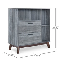 Side Cabinet, Open Square Shelves, 2 Drawer, 38 Inch Gray Faux Wood - BM323776