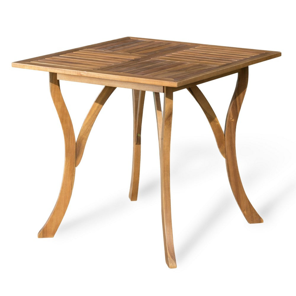 Olen Outdoor Dining Table, Slatted Square 32 Inch, Brown Acacia Wood - BM323795