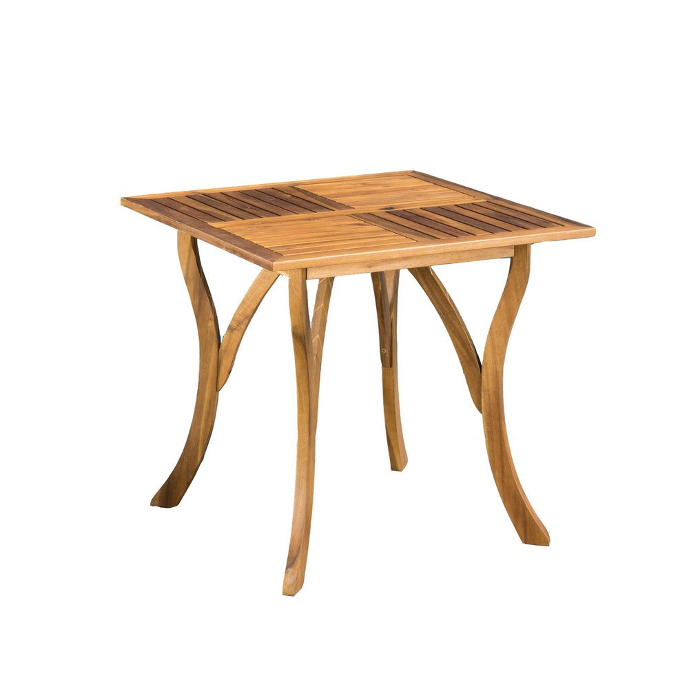 Olen Outdoor Dining Table, Slatted Square 32 Inch, Brown Acacia Wood - BM323795