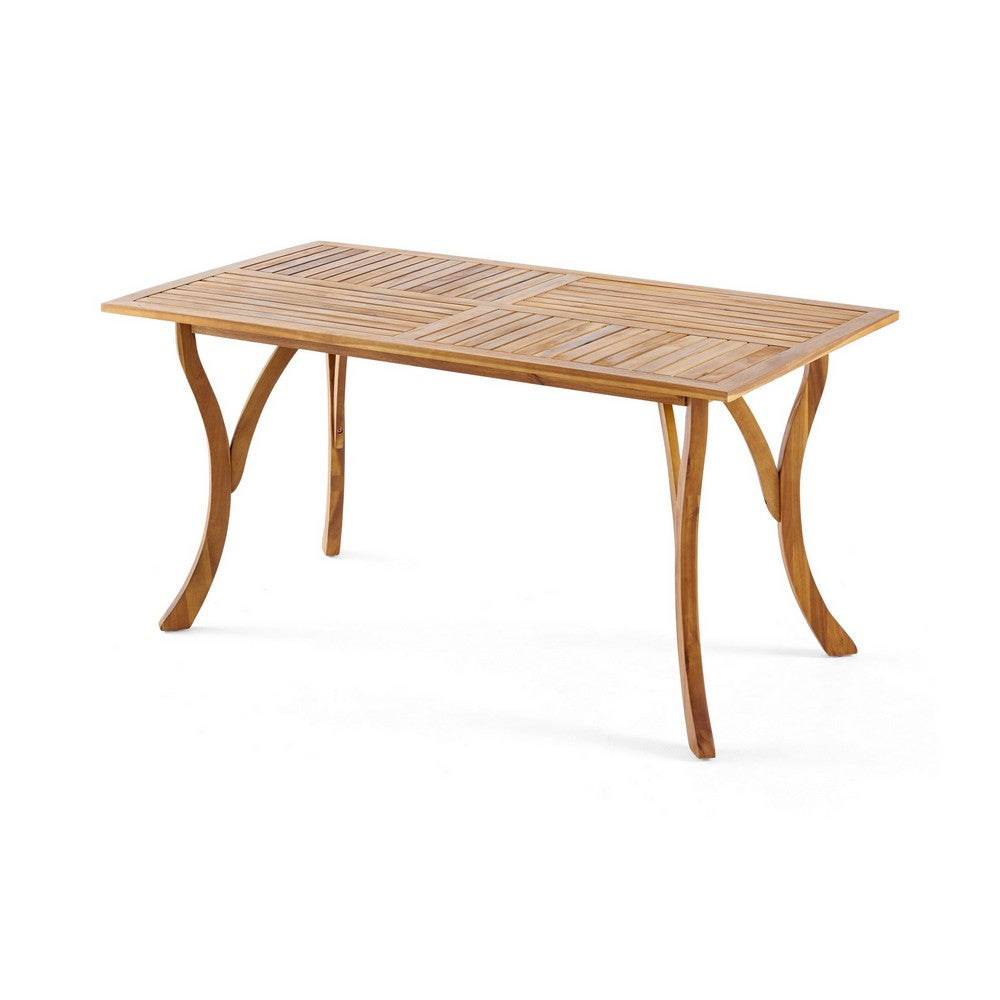 Olen Outdoor Dining Table, Slatted Rectangular 59 Inch, Brown Wood - BM323796