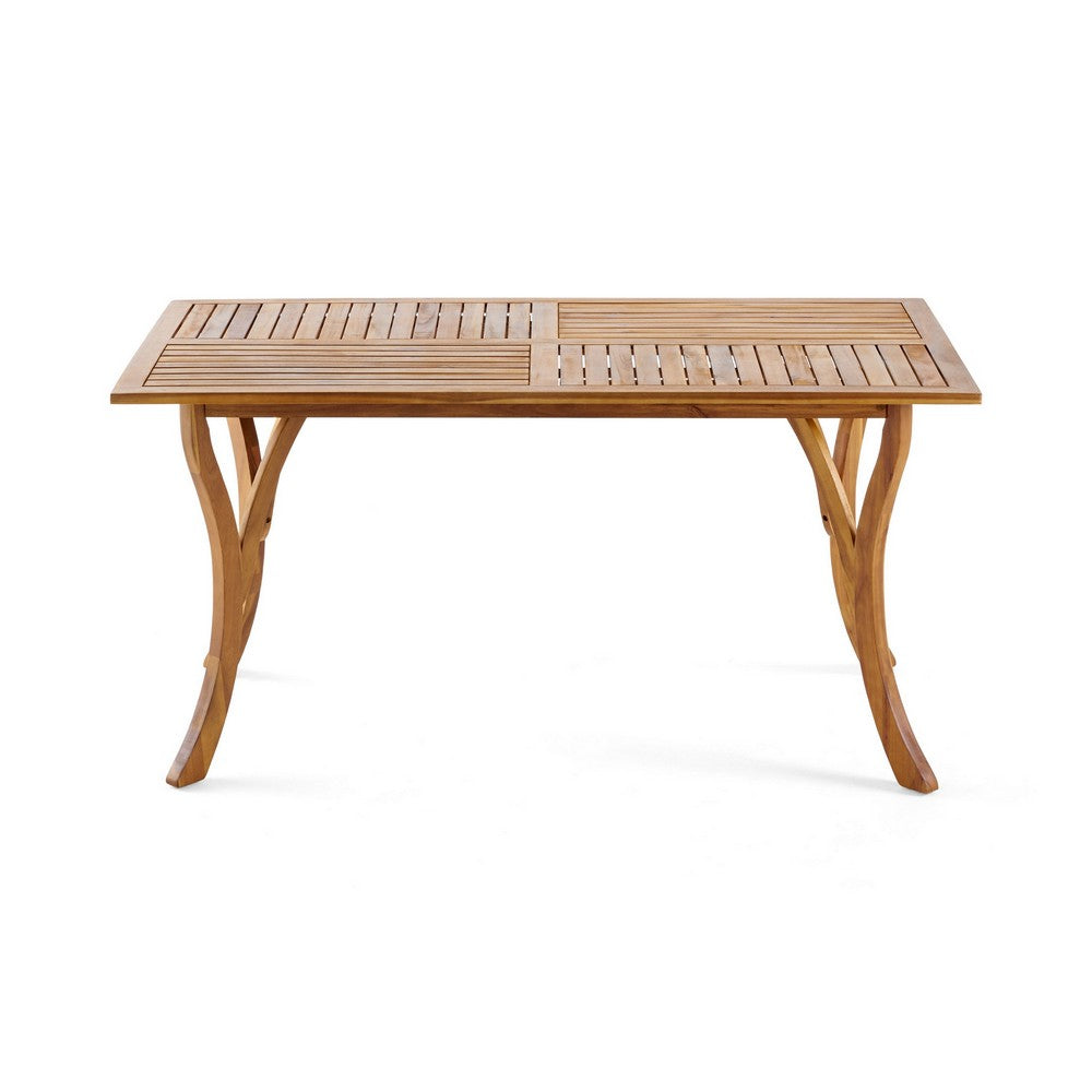 Olen Outdoor Dining Table, Slatted Rectangular 59 Inch, Brown Wood - BM323796