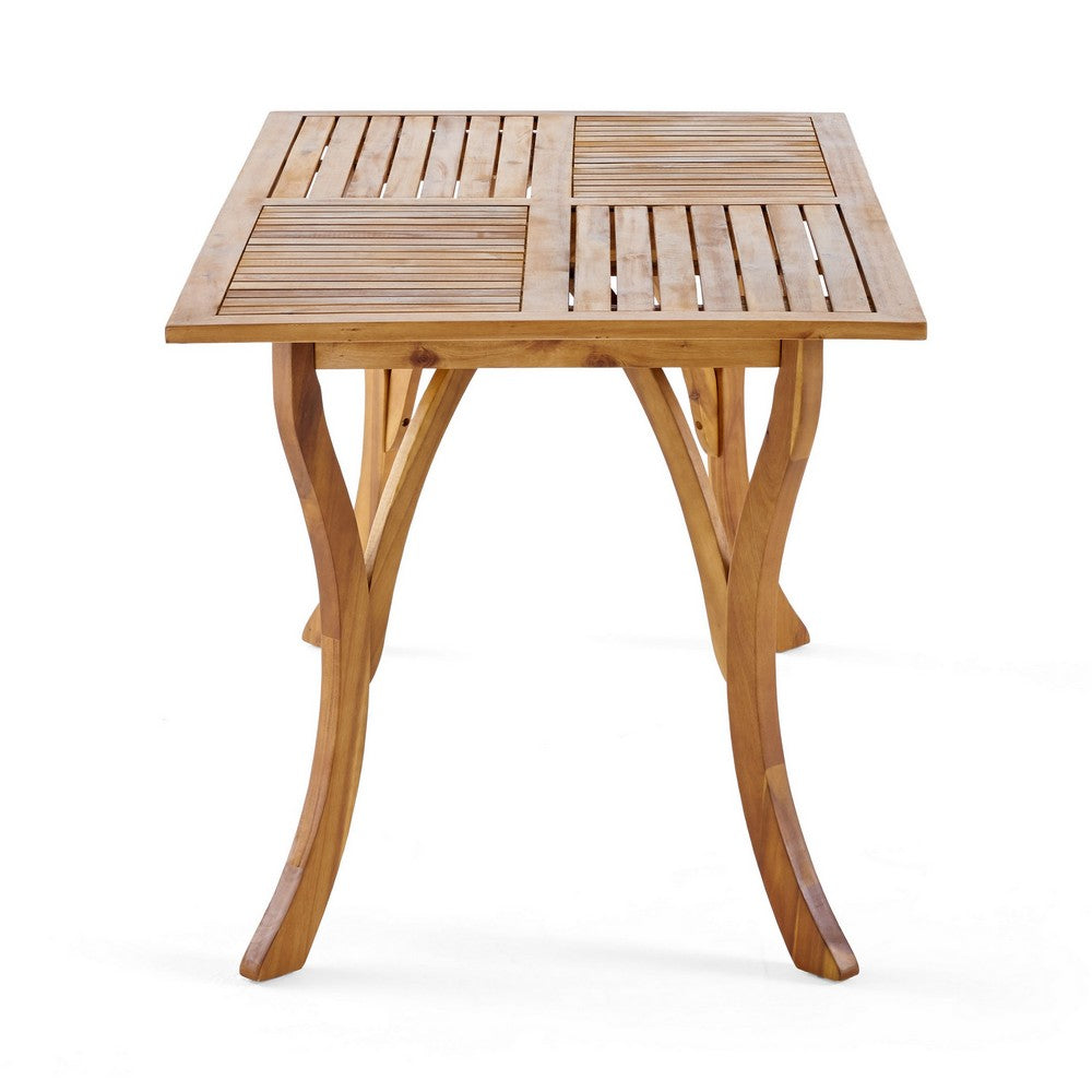 Olen Outdoor Dining Table, Slatted Rectangular 59 Inch, Brown Wood - BM323796
