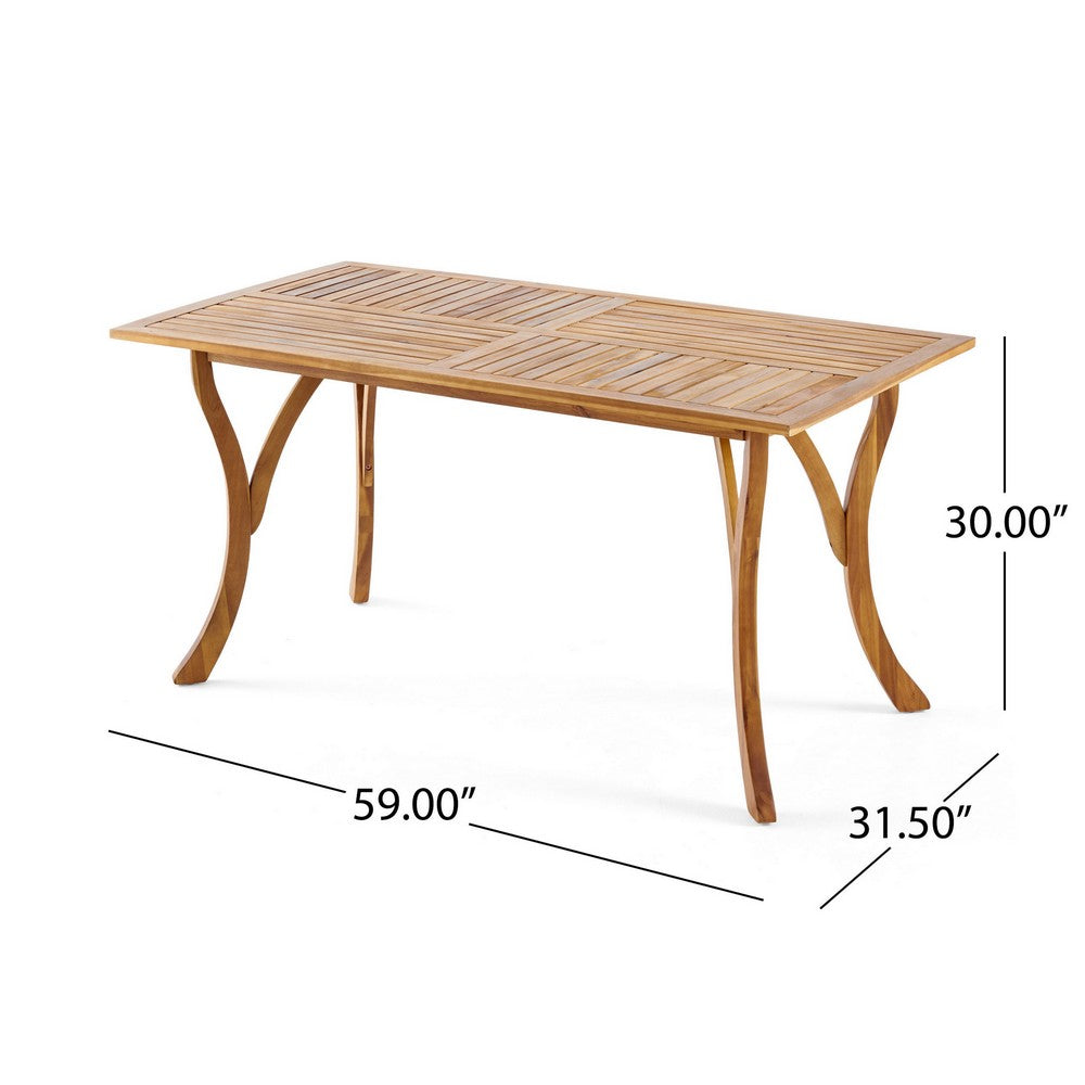 Olen Outdoor Dining Table, Slatted Rectangular 59 Inch, Brown Wood - BM323796