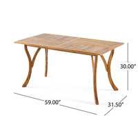 Olen Outdoor Dining Table, Slatted Rectangular 59 Inch, Brown Wood - BM323796