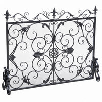 Fireplace Screen, 45 Inch Scroll Design with Mesh, Black Silver Iron - BM323797