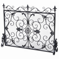 Fireplace Screen, 45 Inch Scroll Design with Mesh, Black Silver Iron - BM323797