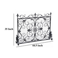 Fireplace Screen, 45 Inch Scroll Design with Mesh, Black Silver Iron - BM323797