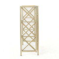Fireplace Screen, 49 Inch 3-Panel, Rectangular Shape, Square Design, Gold,Iron - BM323806