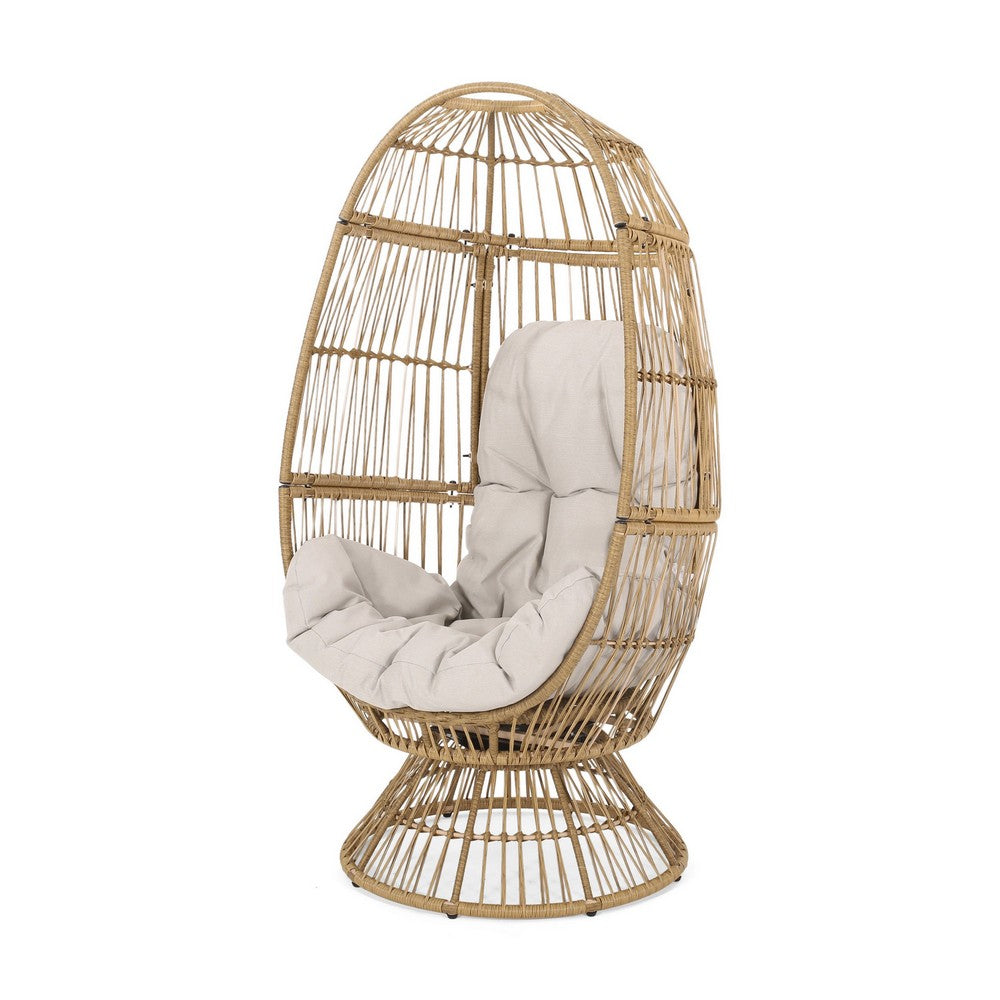 Chair with Cushion, Egg Shaped, Hand Crafted,Wooden,Fabric, Iron frame - BM323811