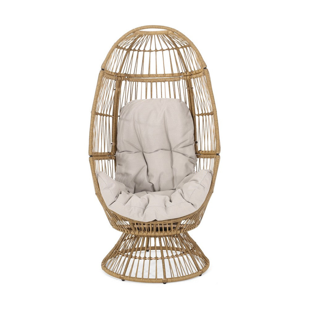 Chair with Cushion, Egg Shaped, Hand Crafted,Wooden,Fabric, Iron frame - BM323811