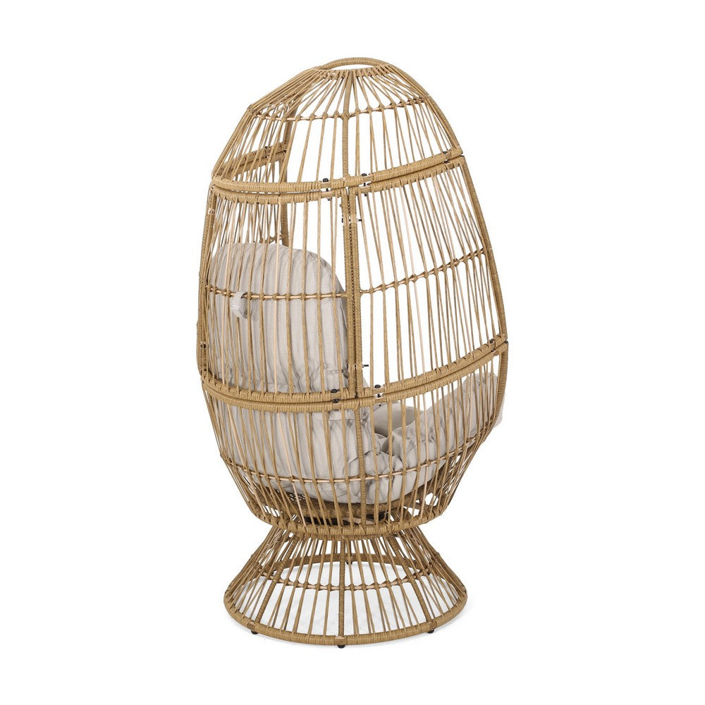 Chair with Cushion, Egg Shaped, Hand Crafted,Wooden,Fabric, Iron frame - BM323811