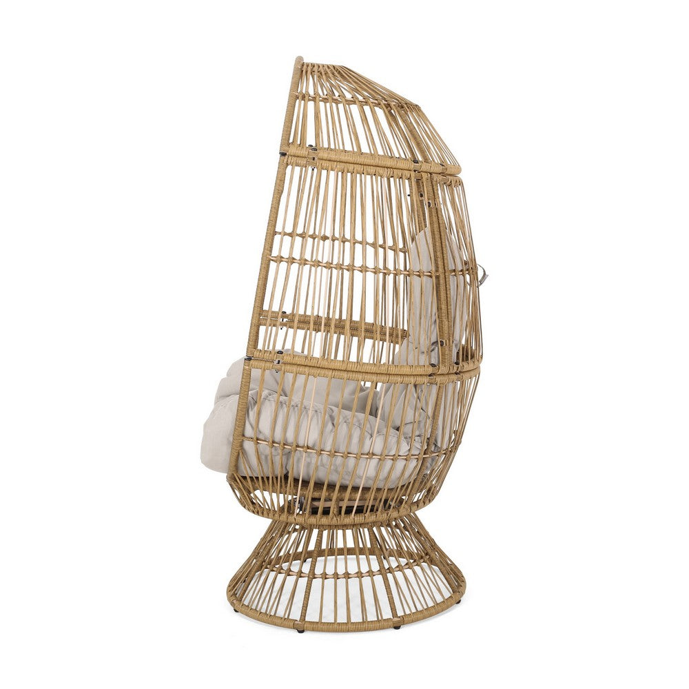 Chair with Cushion, Egg Shaped, Hand Crafted,Wooden,Fabric, Iron frame - BM323811