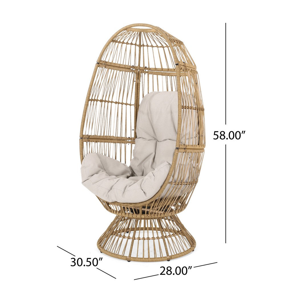 Chair with Cushion, Egg Shaped, Hand Crafted,Wooden,Fabric, Iron frame - BM323811