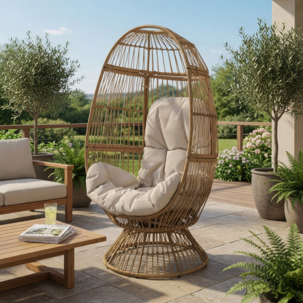 Chair with Cushion, Egg Shaped, Hand Crafted,Wooden,Fabric, Iron frame - BM323811