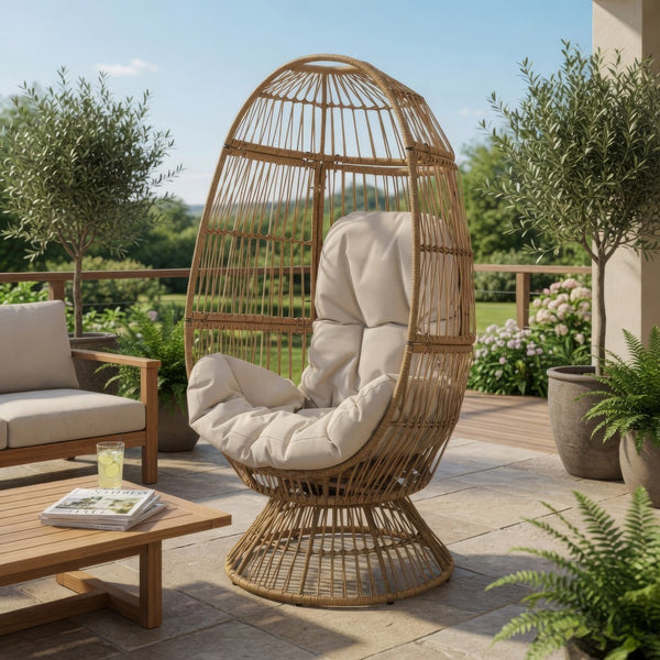 Chair with Cushion, Egg Shaped, Hand Crafted,Wooden,Fabric, Iron frame - BM323811