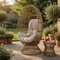 Chair with Cushion, Egg Shaped, Hand Crafted,Wooden,Fabric, Iron frame - BM323811