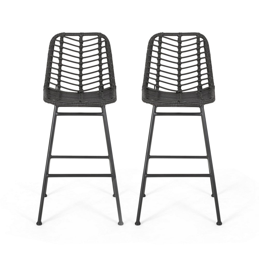 Barstool, Set of 2, Ratten, Grey, Knitted With Wire - BM323812