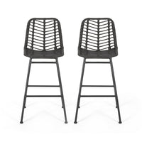 Barstool, Set of 2, Ratten, Grey, Knitted With Wire - BM323812