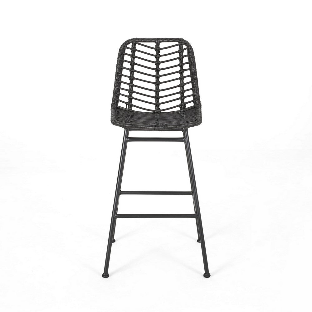 Barstool, Set of 2, Ratten, Grey, Knitted With Wire - BM323812