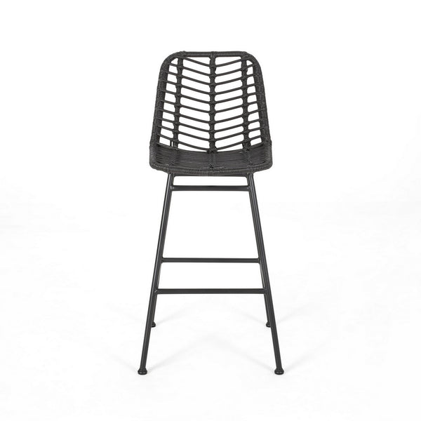 Barstool, Set of 2, Ratten, Grey, Knitted With Wire - BM323812