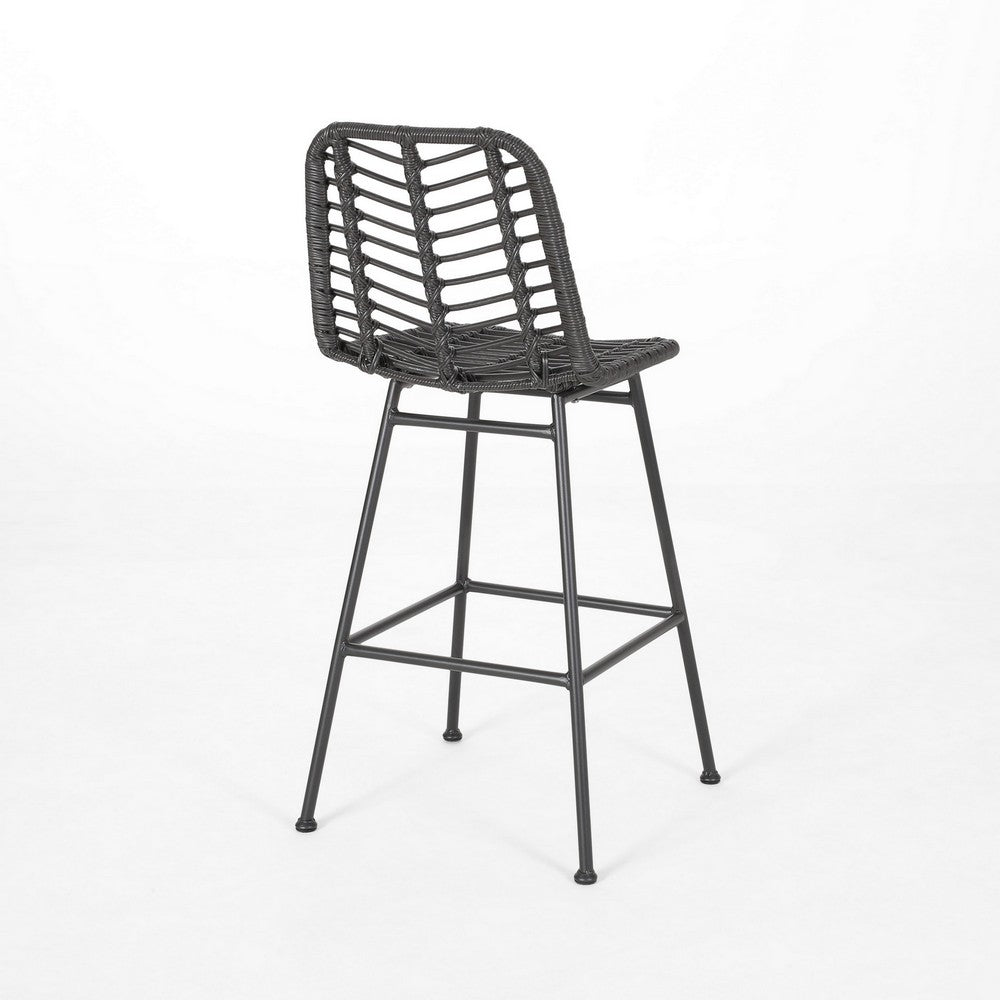 Barstool, Set of 2, Ratten, Grey, Knitted With Wire - BM323812