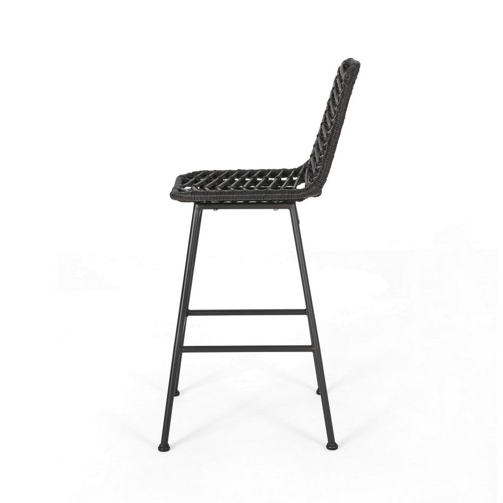 Barstool, Set of 2, Ratten, Grey, Knitted With Wire - BM323812