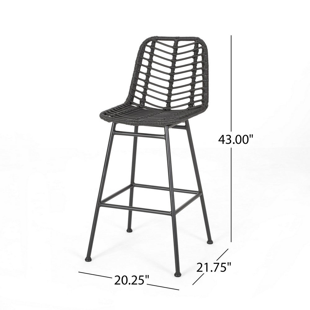 Barstool, Set of 2, Ratten, Grey, Knitted With Wire - BM323812