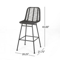 Barstool, Set of 2, Ratten, Grey, Knitted With Wire - BM323812