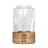 Candle Holder, 10 Inch Round Shaped With Glass Cover, Brown, Wood - BM323815